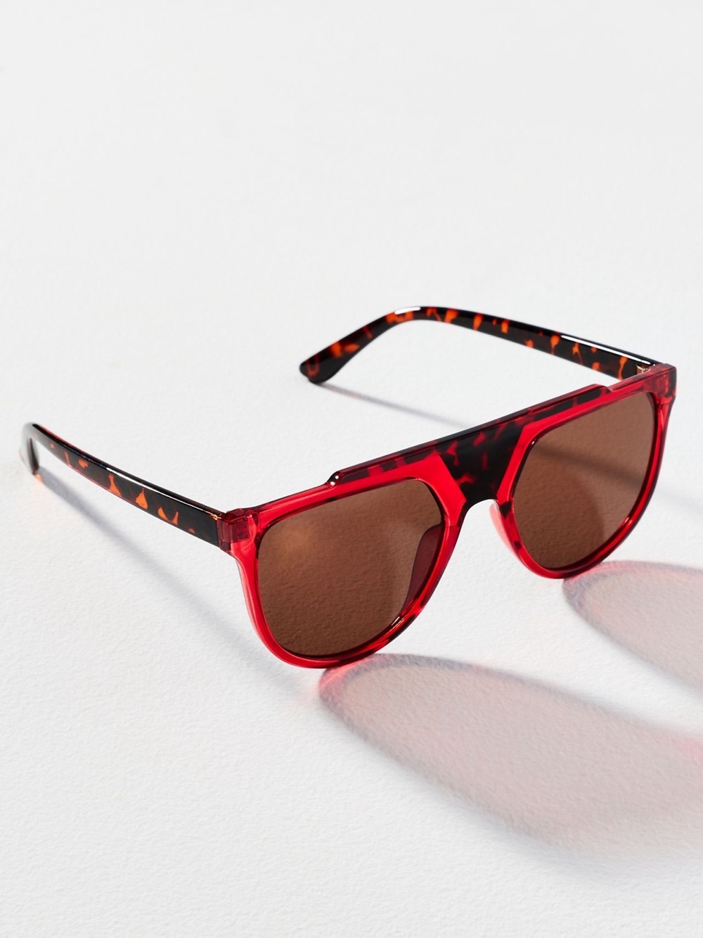 Anthropologie Sunglasses I-SEA Flat Top Aviator Tortoise Pattern Red Brown NEW